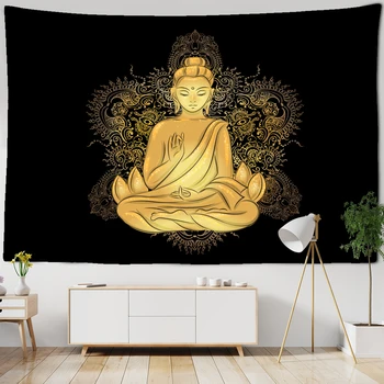 Гобелен с Золотым Буддой, висящий на стене, Психоделические Таинственные Гобелены Хиппи, Богемный декор для гостиной