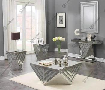 Горячая Распродажа Роскошной Зеркальной мебели для гостиной с Дробленым Алмазным Журнальным столиком