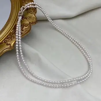 две нити 5-6 мм круглого белого жемчужного ожерелья из Южного моря 18 