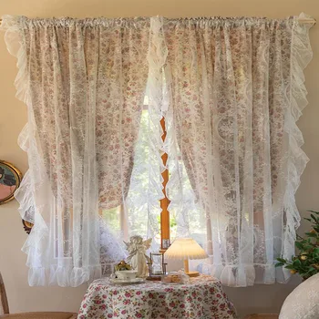 Двухслойные шторы в пасторальном цветочном стиле для гостиной, Винтажный классический узор из красных роз, Французские шторы для перегородок в сельской местности.