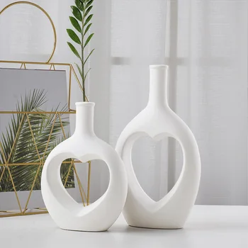 Декор керамической вазы в форме сердца в скандинавском стиле, украшение свадебной роскошной настольной вазы из сушеных цветов, декор белой гостиной