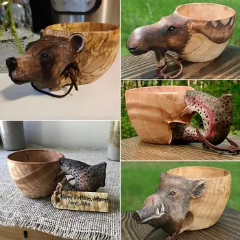 Деревянная практичная походная чашка для животных, изготовленная кустарниками, Многоцелевая чашка для молока, винтажная в подарок