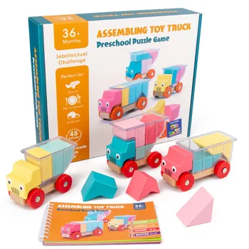 Деревянный грузовик Монтессори, строительные блоки, Автомобильная игрушка, интерактивные развивающие игрушки для родителей и детей, космические игры для тренировки логического мышления.