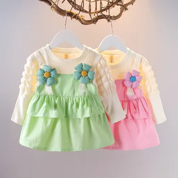 Детская одежда 10-36 м, весенне-осеннее платье-двойка для девочек, детское платье принцессы