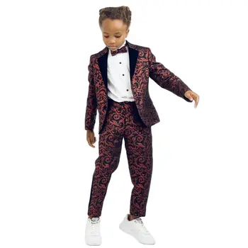 Детский классический костюм с принтом, приталенный комплект / блейзер, брюки, 2 предмета, официальный костюм для мальчиков на День рождения, детский праздничный костюм для выступлений