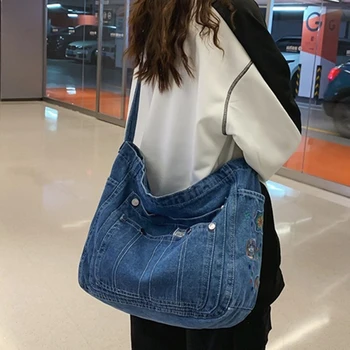 Джинсовая сумка через плечо для девочек, сумки роскошного дизайна, повседневная женская сумка для покупок большой емкости и кошелек
