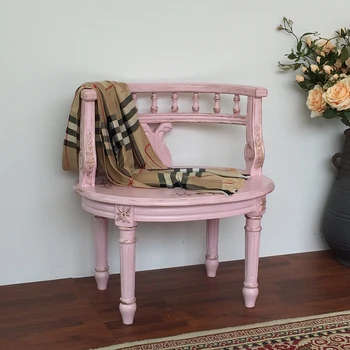 Диван в американском стиле Кантри для гостиной, винтажное кресло для любителей отдыха из массива дерева, Розовый туалетный стул принцессы, кресло с круглой спинкой