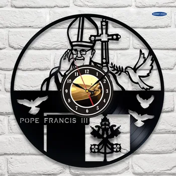 Дизайн Папы Франциска виниловая пластинка настенные часы art home office церковный дизайн saat, 3 Цвета