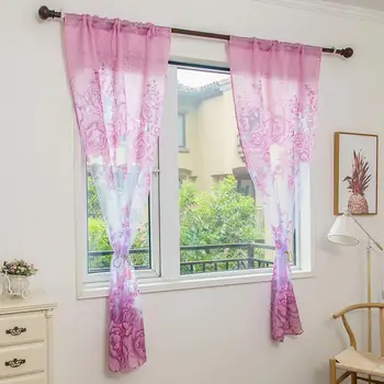 Домашняя дверь, окно, балкон, современная роскошная занавеска из прозрачного тюля с цветочным принтом