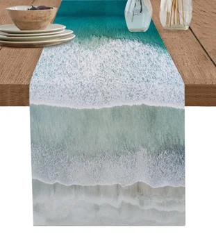 Дорожка для стола с плавными волнами на океанском пляже, Свадебный Декор, Покрытие стола, Ужин, Праздничная вечеринка, Хлопчатобумажная Льняная Скатерть