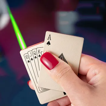 Дропшиппинг Металлическая Зажигалка Для Игральных Карт Зеленое Пламя Зажигалка Для Покера Новая Зажигалка Для Покера Струйный Факел Бутан Металлическая Ветрозащитная Зажигалка