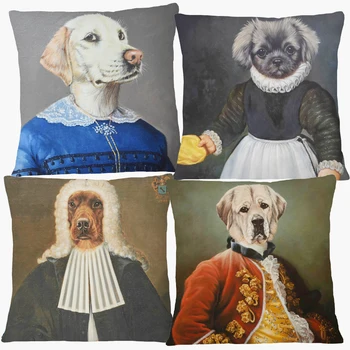 Европейская ретро картина маслом Портреты собак Чехол для подушки