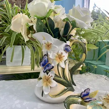 Желтая керамическая ваза с бабочкой, Украшение сада, Домашний декор, Свадьба, Кабинет, Гостиная, Обеденный стол