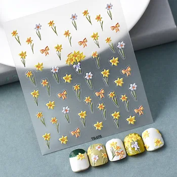 Желтые Цветы османтуса, Лаванда, 5D Мягкие Рельефные рельефы, Самоклеящиеся наклейки для дизайна ногтей, наклейки для маникюра, женские наклейки для телефонов