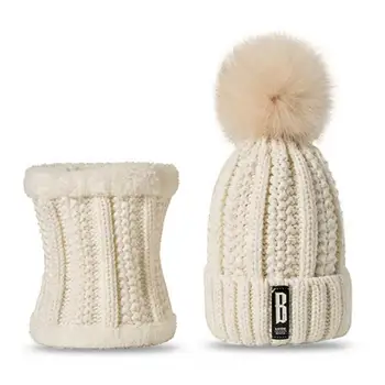 Женская зимняя уличная теплая вязаная шапка-бини с помпоном, плюшевая кепка, набор шейных платков