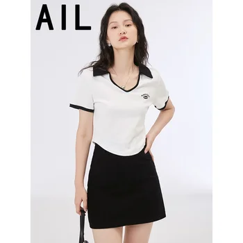 Женская повседневная футболка-поло в корейском стиле с воротником-стойкой и короткими рукавами
