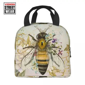 Женская сумка для ланча с изоляцией в винтажном портретном стиле Honey Bee, сменный термоохладитель, коробка для ланча, офис для пикника и путешествий