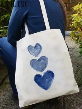 Женская сумка для покупок с принтом Love, Женская сумка-тотализатор, сумка Harajuku, холщовая сумка для покупок большой емкости, Сумка для девочек, сумка-тоут