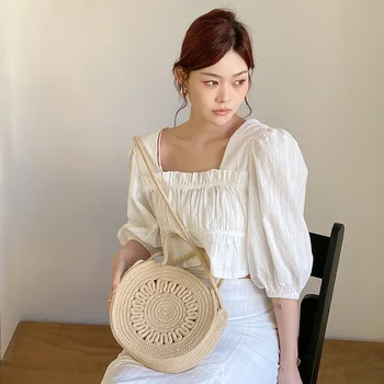 Женская сумка на плечо из хлопчатобумажной веревки ручной работы, круглая полая сумочка, летние пляжные дорожные сумки через плечо