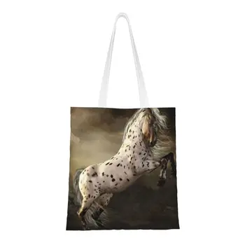 Женская сумка-тоут для покупок American Appaloosa Horse, забавные пестрые меховые холщовые сумки для покупок через плечо, сумка большой емкости