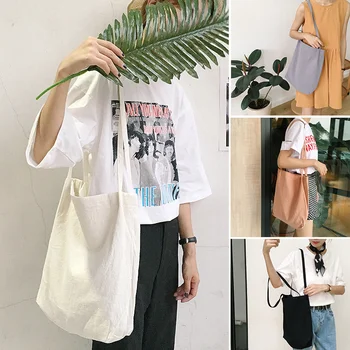 Женская сумка через плечо из хлопчатобумажной ткани, простая Эко-холщовая сумка, мягкая сумочка, однотонная повседневная сумка-тоут, женская экологическая сумка для покупок многоразового использования