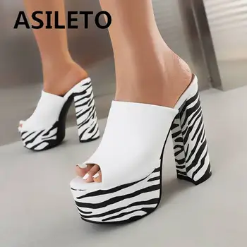 Женские босоножки ASILETO С открытым носком на массивном каблуке 15 см, платформа 5 см, разноцветные полосатые шлепанцы для свиданий, большие размеры 41, 42, 43, сексуальные, для свиданий