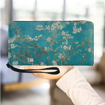 Женские кошельки Cherry Blossoms, Роскошная дизайнерская женская сумочка из искусственной кожи в цветочном стиле на молнии, повседневная тонкая визитница для женщин