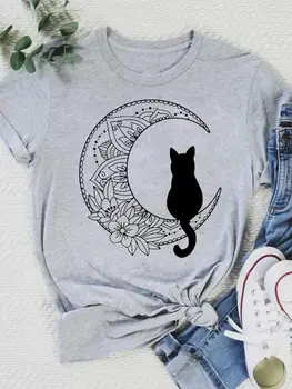 Женские Летние повседневные футболки с коротким рукавом Cat Lovely Vintage Trend, милая футболка с рисунком, модная футболка с принтом, одежда