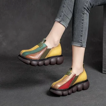 Женские лоферы, осень 2021, Новый стиль, обувь из натуральной кожи, женская разноцветная повседневная обувь в стиле ретро, женская обувь