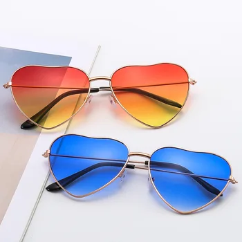 Женские модные солнцезащитные очки в форме сердца, вечерние очки, отражающие зеркальные линзы, Металлическая оправа, роскошные Брендовые дизайнерские солнцезащитные очки, новинка 2023 года