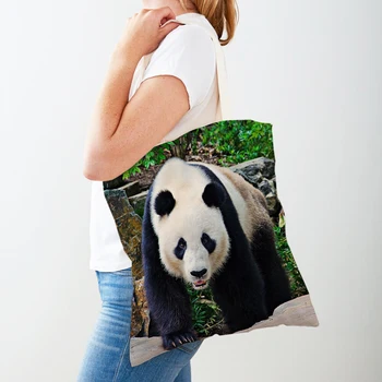 Женские сумки для покупок с двусторонней китайской пандой, многоразовая женская дорожная сумка, симпатичная парусиновая сумка для покупок с животными для девочек, Наплечная сумка