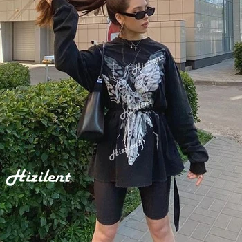 Женские толстовки Harajuku Fairy Grunge Graphic Y2K Damaged, винтажная толстовка в стиле хип-хоп в корейском стиле, пуловер оверсайз с длинным рукавом