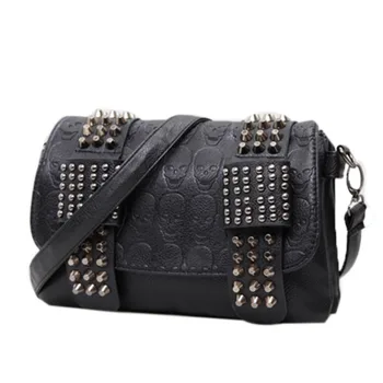 Женские черные кожаные сумки-мессенджеры, сумки через плечо с заклепками в виде черепа, основная сумка Bolsa, черная винтажная сексуальная сумка