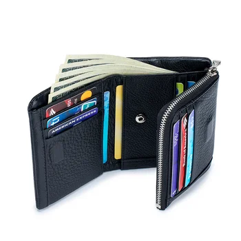 Женский кошелек Fahion из натуральной кожи с RFID-блокировкой, короткий многофункциональный кошелек для монет большой емкости с тремя складками, зажим для денег