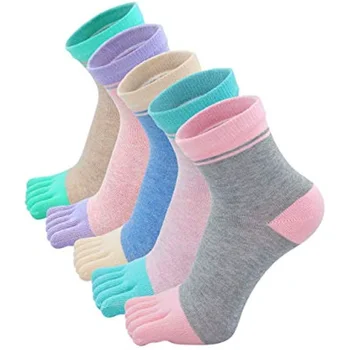 Женский носок в милую полоску, хлопковый носок на щиколотке с пятью пальцами, спортивные носки для бега для девочек