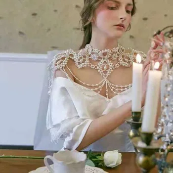 Женский свадебный жакет для невесты цвета слоновой кости, расшитый жемчугом, вышитое бисером Свадебное Болеро ручной работы