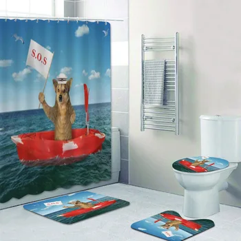 Забавное животное SOS Собака Моряк Набор Занавесок для душа Водонепроницаемый Милый Котенок Щенок Занавески для ванной комнаты Коврики для ванной Комнаты Домашний Декор