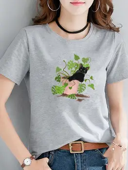 Забавный кот, прекрасный стиль, милая одежда с коротким рукавом и принтом, летняя футболка, модная женская повседневная футболка, женская одежда, графические футболки