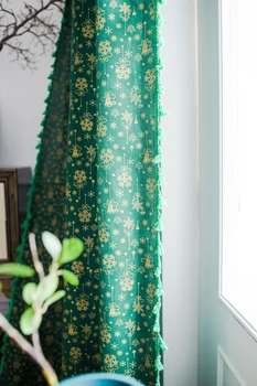 Зеленый Рождественский перезвон ветра, Хлопчатобумажные льняные занавески с кисточками для гостиной, украшения дома для штор на окне спальни
