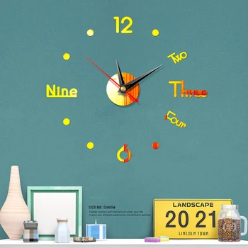 Зеркальная наклейка Форма номера часов Настенные часы Плакаты Сплошной Цвет Гостиная Столовая Модрен Горячая Распродажа