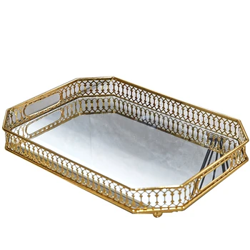Зеркальная стеклянная тарелка в скандинавском стиле Позолоченный железный лоток для хранения Роскошная тарелка Декоративная фруктовая тарелка Десертная тарелка Тарелка для торта