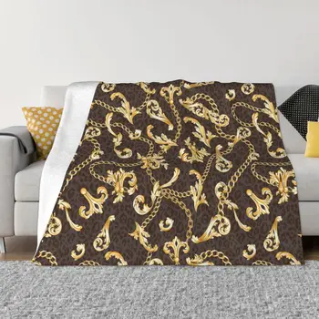 Золотые элементы в стиле барокко и цепочки, одеяла из кораллового флиса, плюшевые зимние ультрамягкие пледы для постельного белья, уличное покрывало