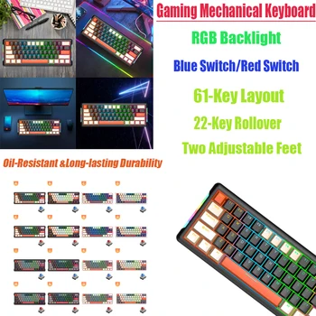 Игровая клавиатура с 61 клавишей, интерфейс Type-C, игровые механические клавиатуры емкостью 1000 мАч, полная горячая замена клавиш, RGB подсветка для планшета-ноутбука