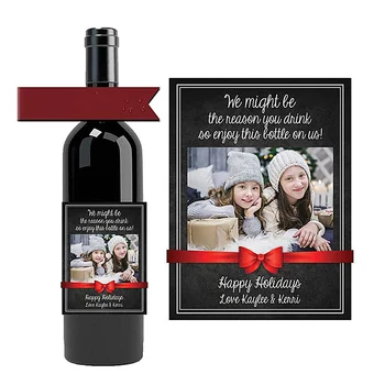 Изготовленная на заказ этикетка для бутылки вина с фотографией, Рождественский подарок для родителей, праздничный подарок от детей, мы можем быть причиной, по которой вы пьете, Распространяете любовь