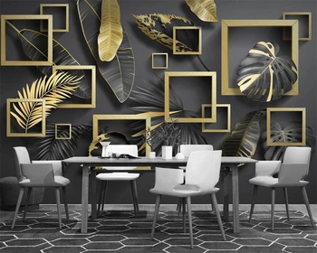 Изготовленные на заказ Золотые листья тропического растения сплошная геометрия обоев спальня ТВ фон стены 3d обои papel de parede