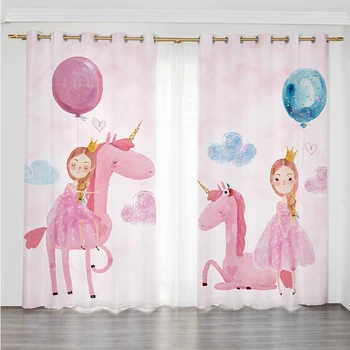 Индивидуальные скандинавские минималистичные Ins Розовые короткие занавески с героями мультфильмов для гостиной, спальни для девочек, детской комнаты, занавески Принцессы