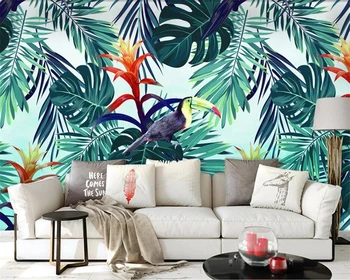 картина beibehang на заказ, новое скандинавское тропическое растение, банановый лист, спальня, гостиная, фоновое украшение, живопись, 3D обои
