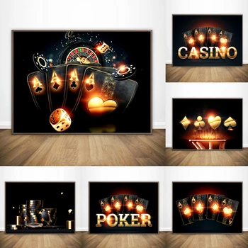 Карточная развлекательная игра в казино Лас-Вегаса, живопись на холсте, креативные настенные плакаты и фрески для оформления стен казино, клуба и бара