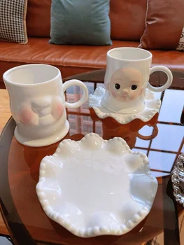 Керамическая кружка С милым ручным зажимом, чашка для младенца, высококачественное домашнее модное хранение, набор кофейных молочных чернил, симпатичный мультяшный скандинавский стиль