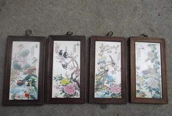 Китайская картина из старой керамики в деревянной рамке, классическая весна, лето, осень и зима для настенной декоративной живописи